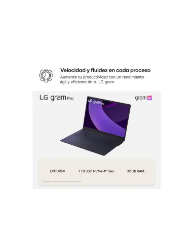 Portátil LG gram Pro 16Z90TP-K.AD88B con pantalla 16" OLED
