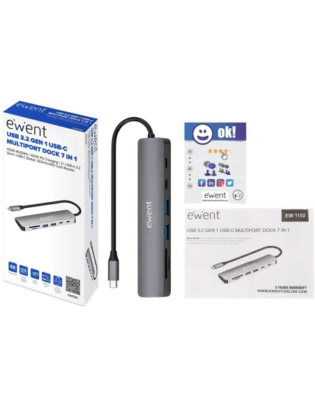 Ewent EW1152: hub USB-C 7 en 1 con HDMI 4K 60