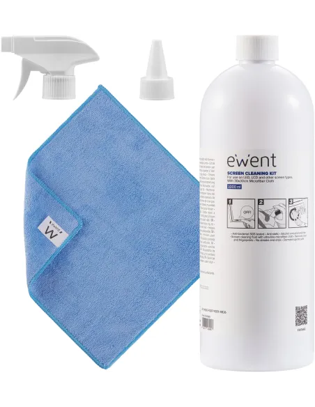 Ewent EW5680 Kit de Limpieza de Pantallas 1000 ml + Paño Microfibra Antibacteriano
