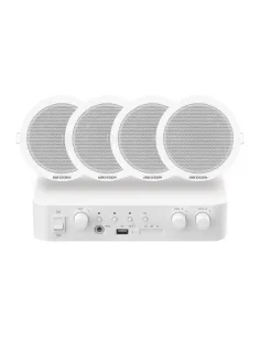 Hikvision DS-QAE1KA80206-4 Kit de Audio con Amplificador de 80 W 4 Altavoces de Techo de 6 W-MAUA200260