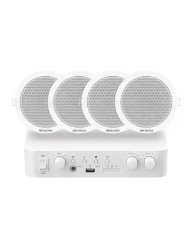 Hikvision DS-QAE1KA80206-4 Kit de audio con amplificador de 80 W 4 Altavoces de Techo de 6 W