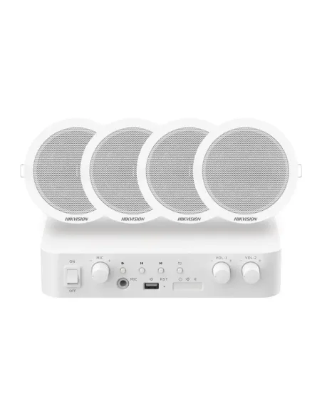 Hikvision DS-QAE1KA80206-4 Kit de audio con amplificador de 80 W 4 Altavoces de Techo de 6 W
