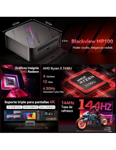 Mini PC Blackview MP100 Pro con AMD Ryzen 5 7430 y W11 Pro
