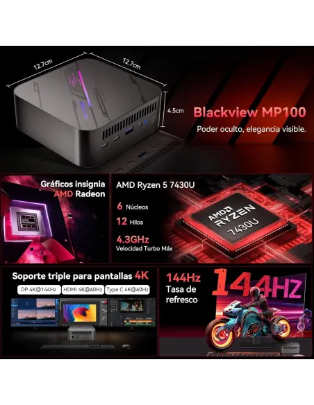 Mini PC Blackview MP100 Pro con AMD Ryzen 5 7430 y W11 Pro