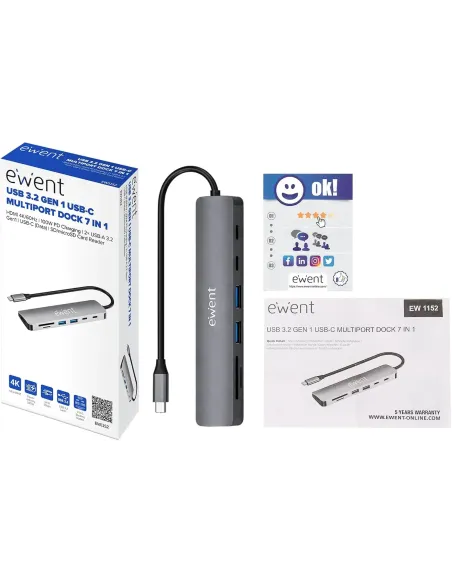 Ewent EW1152: hub USB-C 7 en 1 con HDMI 4K 60