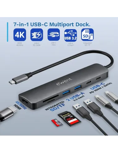 Ewent EW1152: hub USB-C 7 en 1 con HDMI 4K 60