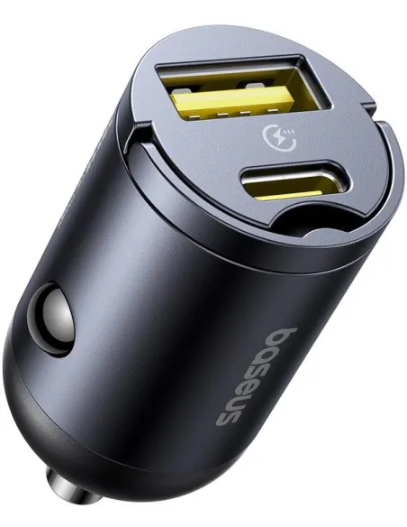 Baseus Tiny Star Mini Negro Cargador de Coche 30W USB-C + USB-A