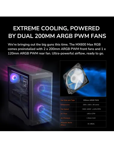 Cougar MX600 Max RGB Black: Semitorre ATX 2x200 mm USB-C 20G