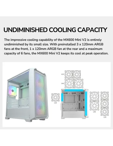 COUGAR MX600 Mini V2 White Micro-ATX ARGB y GPU hasta 360 mm