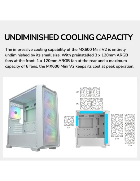 COUGAR MX600 Mini V2 White Micro-ATX ARGB y GPU hasta 360 mm