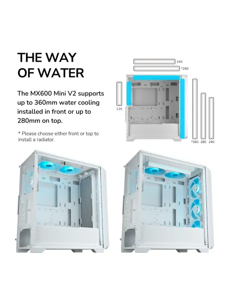 COUGAR MX600 Mini V2 White Micro-ATX ARGB y GPU hasta 360 mm