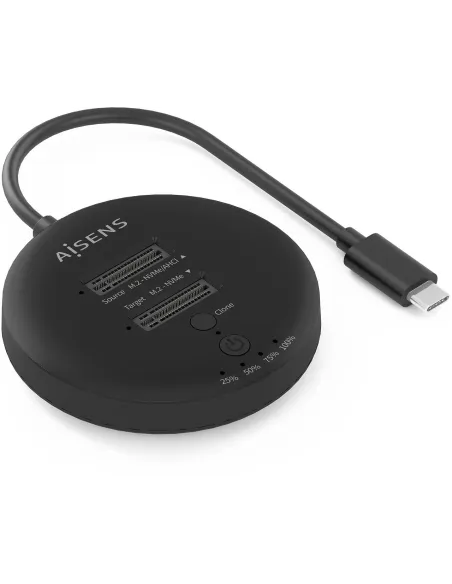 AISENS ASDS-2M2N05-BK Dock M.2 NVMe doble bahía USB 3.2 Gen2x2 de 20Gbps, clonación sin PC, ABS, Negro