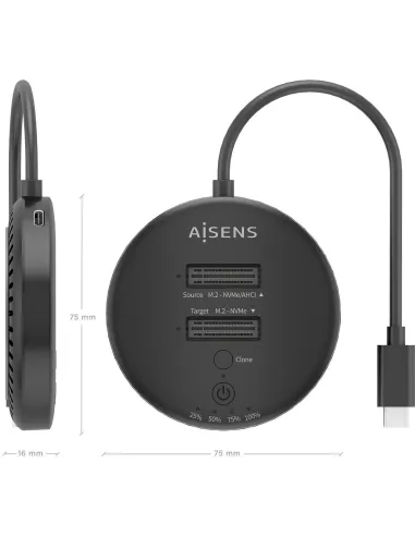 Dock NVMe AISENS ASDS-2M2N05-BK doble bahía USB-C 20 Gbps