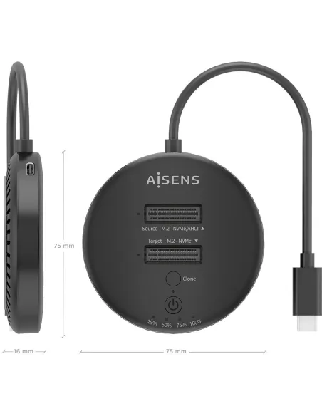 Dock NVMe AISENS ASDS-2M2N05-BK doble bahía USB-C 20 Gbps