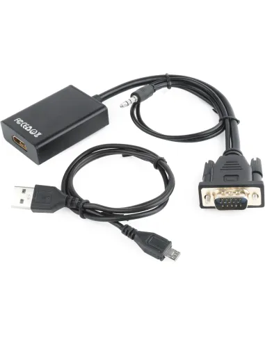 Gembird A-VGA-HDMI-01 Adaptador de Imagen VGA a HDMI/Jack 3.5mm Full HD 15 cm Negro