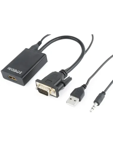 Gembird A-VGA-HDMI-01 Adaptador de Imagen VGA a HDMI/Jack 3.5mm Full HD 15 cm Negro
