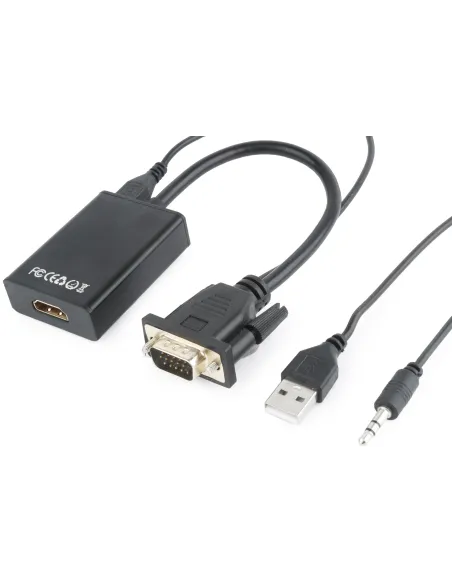 Gembird A-VGA-HDMI-01 Adaptador de Imagen VGA a HDMI/Jack 3.5mm Full HD 15 cm Negro