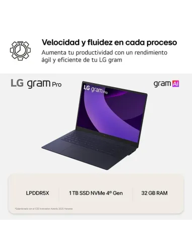 Portátil LG Gram Pro 16Z90TS-G.AU99BN de 16" WQXGA y Wi-Fi 7