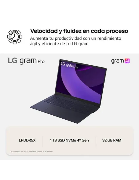Portátil LG Gram Pro 16Z90TS-G.AU99BN de 16" WQXGA y Wi-Fi 7