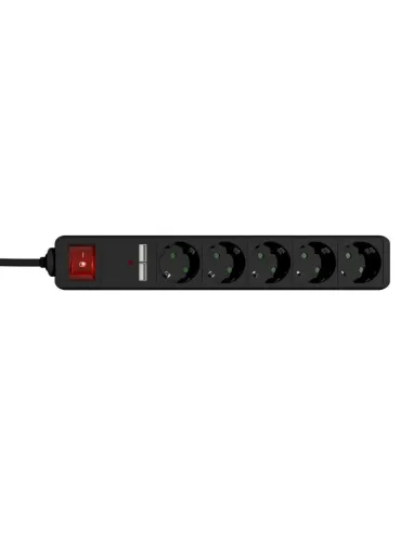 Gembird SPG5-U2-5-02: regleta 5 tomas y 2 USB negra