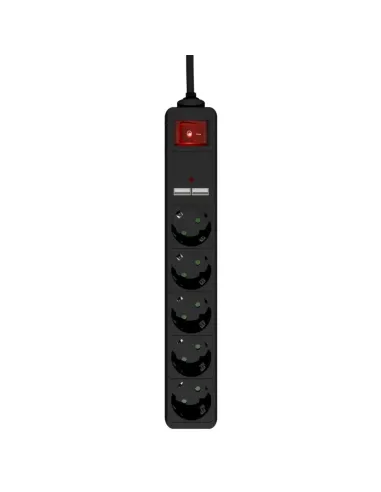 Gembird SPG5-U2-5-02: regleta 5 tomas y 2 USB negra