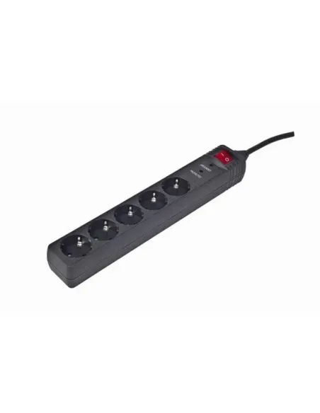 Gembird SPG5-C-5 Regleta de 5 tomas Tipo F 1,5m Protección Sobretensiones 16A Negro
