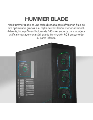 Torre Nox Hummer Blade Negro con 5 ventiladores ARGB 140 mm