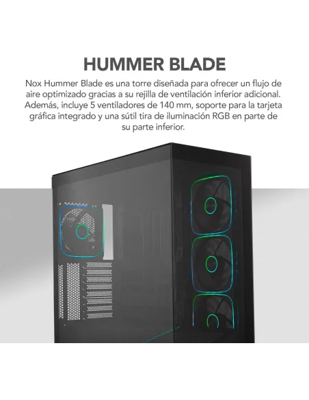 Torre Nox Hummer Blade Negro con 5 ventiladores ARGB 140 mm