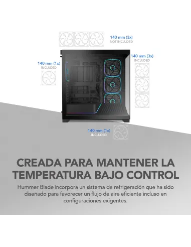 Torre Nox Hummer Blade Negro con 5 ventiladores ARGB 140 mm