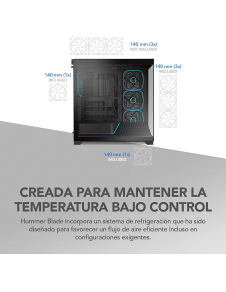 Torre Nox Hummer Blade Negro con 5 ventiladores ARGB 140 mm