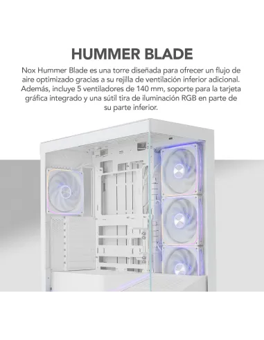 Torre Nox Hummer Blade Blanco con 5 ventiladores ARGB 140 mm