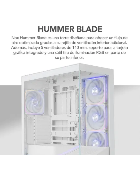 Torre Nox Hummer Blade Blanco con 5 ventiladores ARGB 140 mm