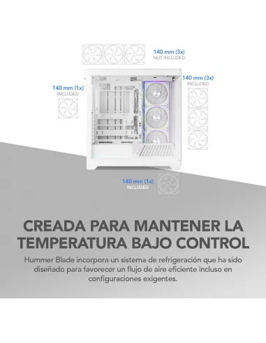 Torre Nox Hummer Blade Blanco con 5 ventiladores ARGB 140 mm