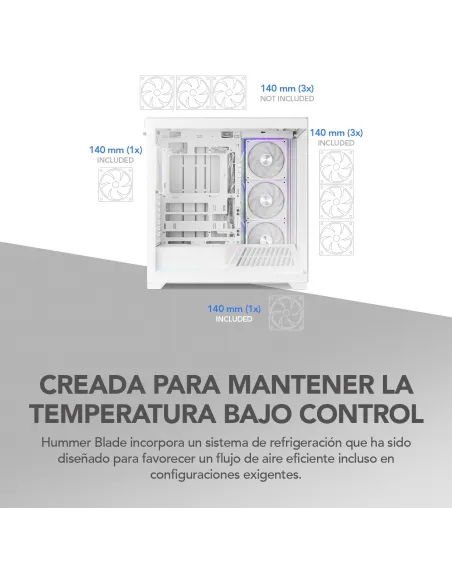 Torre Nox Hummer Blade Blanco con 5 ventiladores ARGB 140 mm