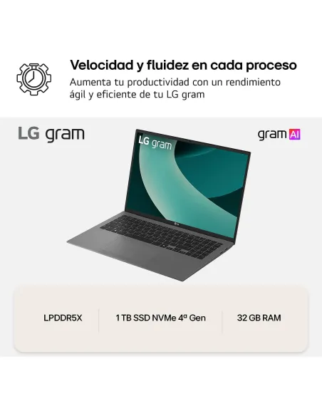 Portátil Ultrabook LG Gram AI 16Z90TL-G.AU88B 16" y W11 Pro