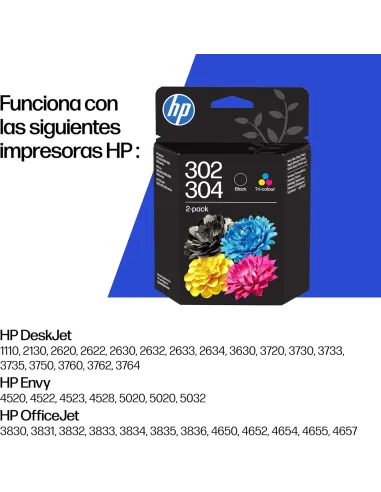 Cartucho de tinta HP 302/304 negro original: 120 pág. y 2 ml