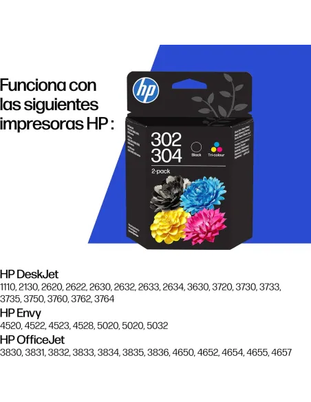 Cartucho de tinta HP 302/304 negro original: 120 pág. y 2 ml