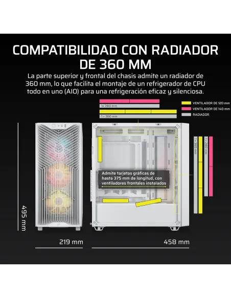 Caja ATX Corsair 3200D RS ARGB Blanca (Smoke) con USB-C