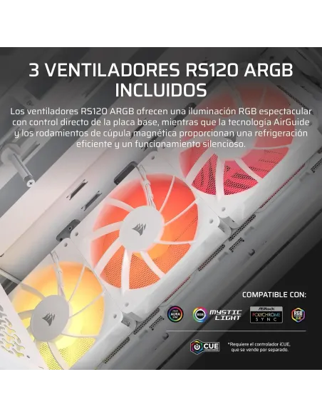 Caja ATX Corsair 3200D RS ARGB Blanca (Smoke) con USB-C