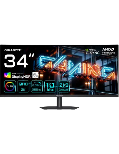 Gigabyte MO34WQC36 34" UltraWide Quad HD 360Hz QD-OLED Curvo Ajuste Altura