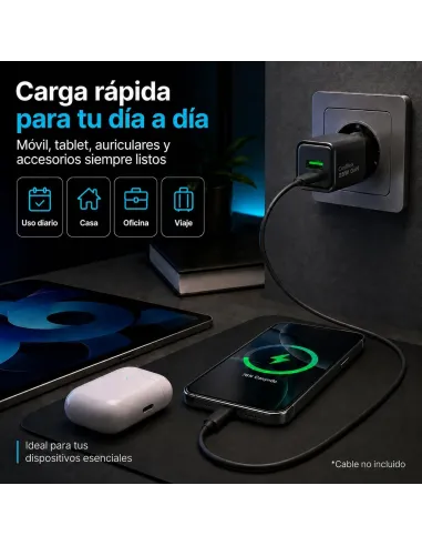 CoolBox COO-CUP-25CA-B cargador GaN USB-C 25W PD PPS