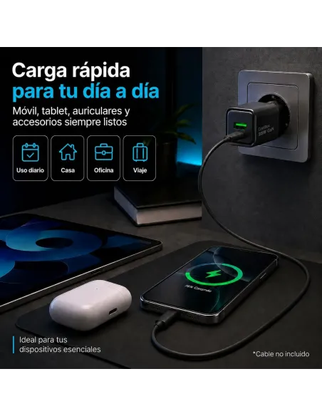 CoolBox COO-CUP-25CA-B cargador GaN USB-C 25W PD PPS