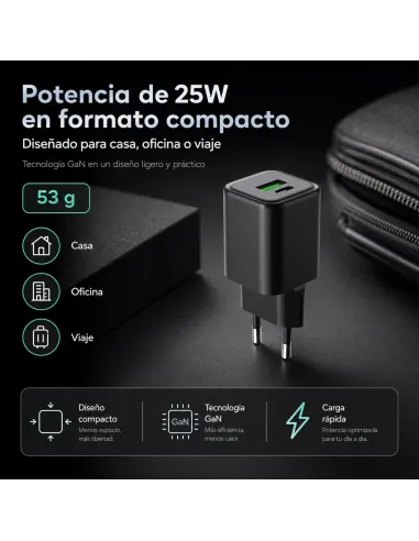 CoolBox COO-CUP-25CA-B cargador GaN USB-C 25W PD PPS