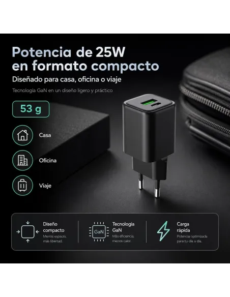 CoolBox COO-CUP-25CA-B cargador GaN USB-C 25W PD PPS