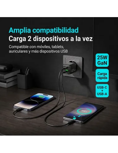 CoolBox COO-CUP-25CA-B cargador GaN USB-C 25W PD PPS