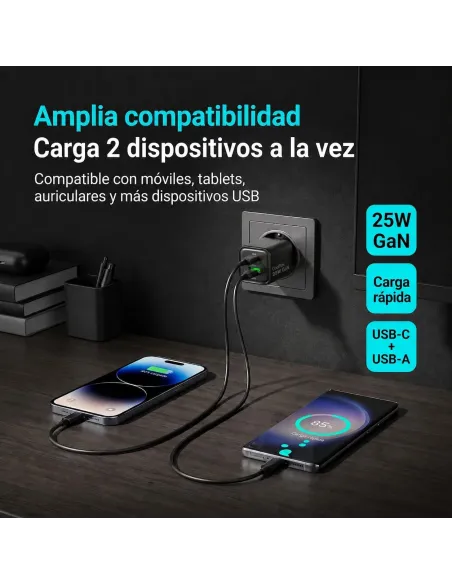 CoolBox COO-CUP-25CA-B cargador GaN USB-C 25W PD PPS