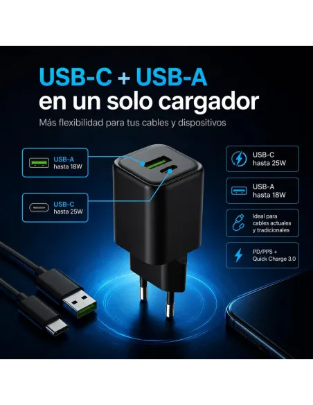 CoolBox COO-CUP-25CA-B cargador GaN USB-C 25W PD PPS