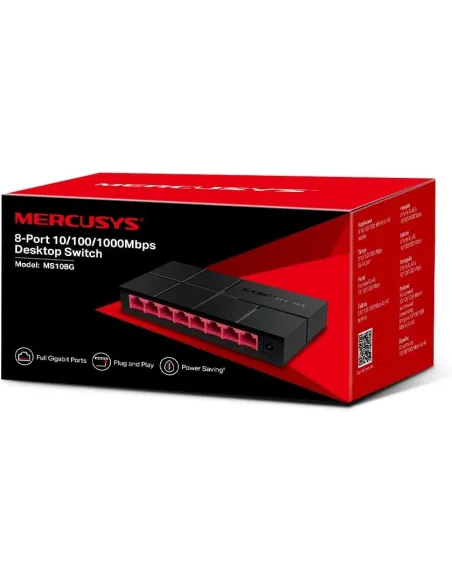 Mercusys MS108G negro switch Gigabit 8 puertos RJ-45