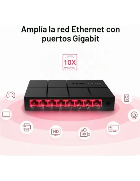 Mercusys MS108G negro switch Gigabit 8 puertos RJ-45