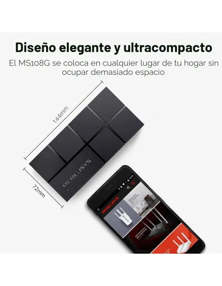 Mercusys MS108G negro switch Gigabit 8 puertos RJ-45